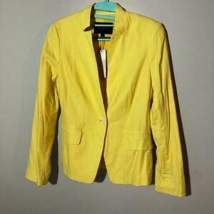 Nwt banana republic stretch linen washable bright yellow blazer women 4 preppy
